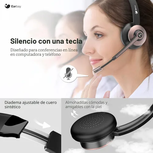 Vista 3 de Earbay Auriculares inalámbricos, auriculares Bluetooth con micrófono con cancelación de ruido y dongle USB, auriculares inalámbricos con micrófono