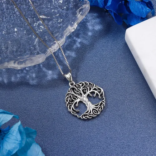 Vista 3 de Aniu Tree of Life Necklace for Women, 925 Sterling Silver Mother of Pearl Family Palm Tree Charm Pendant Jewelry for Birthday Christmas Gift