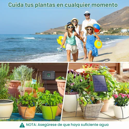 Vista 7 de Sistema de riego solar Biling 8W con batería para jardín Automatic Drip Irrigation Kit with Digital Programmable Timing Modes, Solar Watering