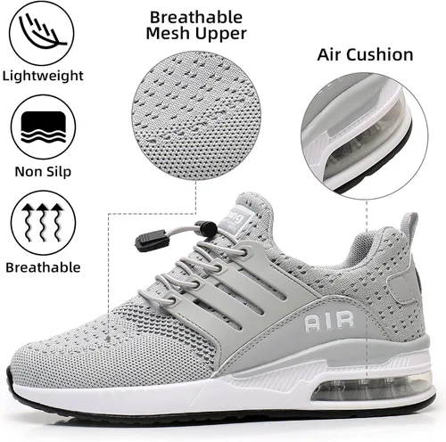 Vista 2 de BOGOVER Zapatillas de correr para mujer, transpirables, con amortiguación de aire, elásticas, sin atar, cordones