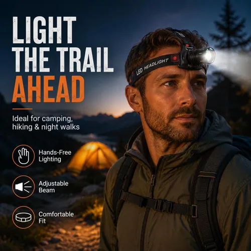Vista 9 de Linterna frontal LED recargable, 150,000 lúmenes, superbrillante, 60H, con sensor de movimiento, 4 modos, ajustable a 90°, impermeable nivel IPX6