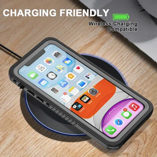 Vista 6 de Funda impermeable para iPhone 11 con protector de pantalla, protector de cuerpo completo, a prueba de golpes, a prueba de polvo, a prueba de Negro