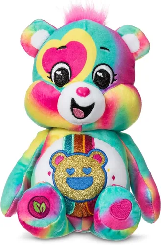 Vista 2 de Care Bears Oso Good Vibes con Purpurina de 9" - Tie-Dye Multicolor, ¡Hecho de Materiales Reciclados! – Bueno para Niñas y Niños, Coleccionistas