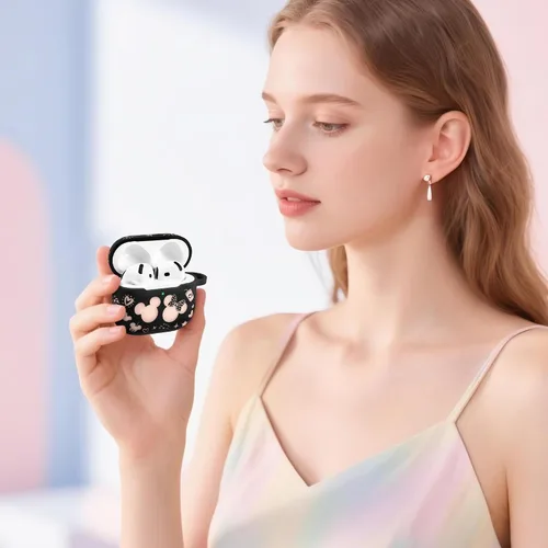 Vista 5 de Con bonito llavero) Girovo Compatible con AirPods Pro 3 Case (2025) Mujer Silicona Suave Dos Tonos Divertidos Dibujos Animados Grabados Portátil