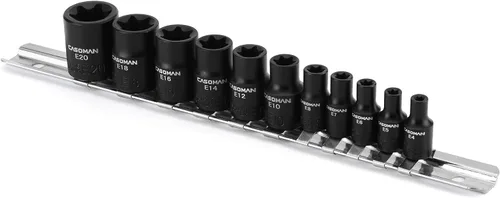 Vista 2 de CASOMAN 11PCS hembra Torx Socket Set, E Torx & Star Socket Set con riel, E4 - E20 Torque Sockets