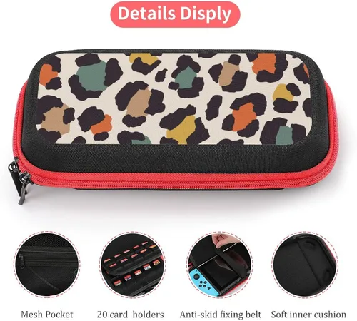 Vista 2 de AoHanan Colored Leopard Print Switch Carrying Case Compatible with Switch Game Case with 20 Games Cartridges Hard Shell Travel Protection Case for