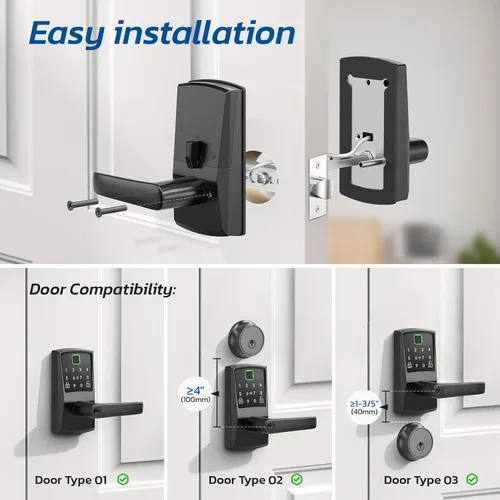Vista 7 de Cerradura inteligente con teclado para puerta con mango, cerradura digital sin llave con huella dactilar para puerta delantera, perilla de código