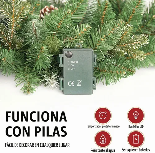 Vista 2 de ANOTHERME Guirnalda de Navidad artificial preiluminada de 9 pies, decoración de Navidad para interiores y exteriores, guirnalda con temporizador que