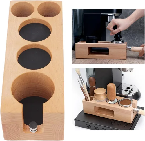 Vista 6 de Estación de manipulación de café de madera, soporte para filtro de café de madera, soporte de madera para café expreso, base de madera
