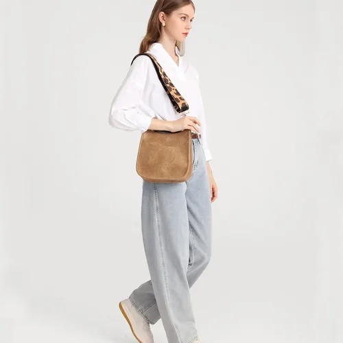 Vista 2 de Bolso bandolera retro de cuero vegano para mujer, con correa de hombro de leopardo romovable