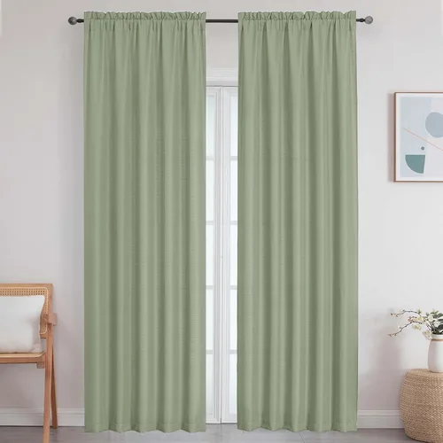 Vista 106 de Cortinas de lino para dormitorio y sala de estar de 96 pulgadas de largo, juego de 2 paneles, con bolsillo para cortinero, filtrado de luz, textura