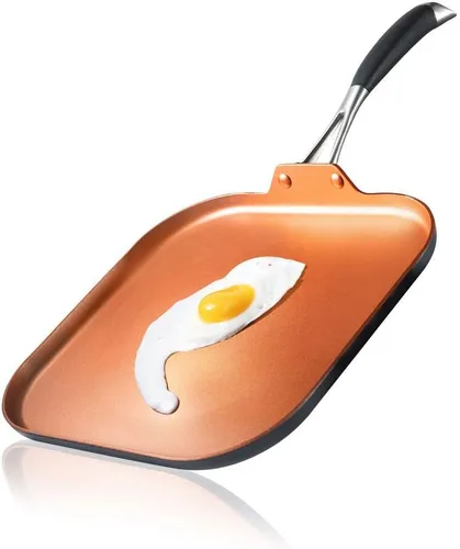 Vista 9 de NutriChef Sartén cuadrada de hierro fundido esmaltado de 11 pulgadas con boquilla de goteo, para todas las estufas, marcas perfectas para parrilla