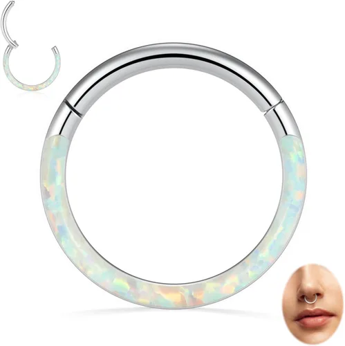 Vista 11 de Opal Septum Jewelry Surgical Steel Septum Ring Daith Rook Tragus Earring