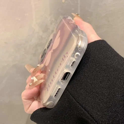 Vista 5 de Funda para teléfono 3D con gradiente rosa transparente de Corea con soporte de mariposa para iPhone 12 Pro Max
