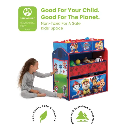 Vista 4 de Delta Children Organizador de juguetes para diseño y almacenamiento de 6 compartimientos, certificado Greenguard Gold, Nick Jr. PAW Patrol & Design