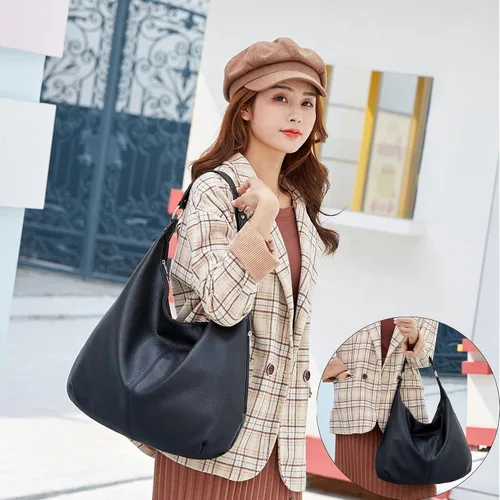 Vista 6 de Bolso Hobo para mujer, de piel sintética, suave, holgado, con cremallera