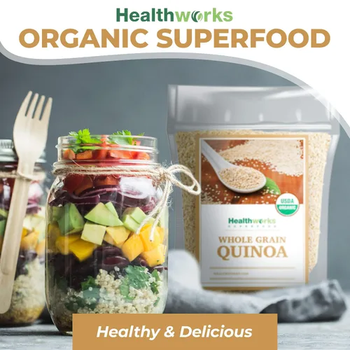 Vista 7 de Healthworks Superfoods Quinoa orgánica de grano entero blanco crudo, 80 onzas / 5 libras, proteína, fibra y hierro, origen peruano, sustituto