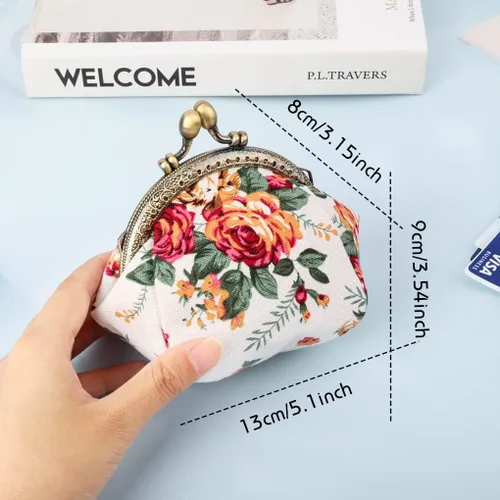 Vista 6 de Oyachic Monedero estampado vintage con hebilla de embrague, monedero con cierre de beso, monedero con cierre floral, carteras para mujer