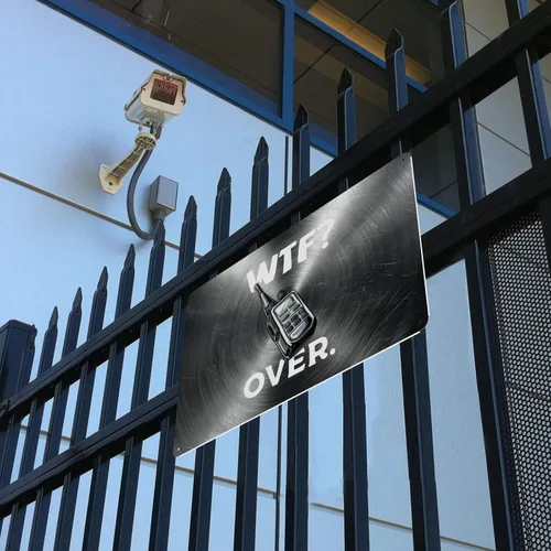 Vista 8 de Divertido walkie talkie - Radio de mano con texto en inglés "What The Fuck Over" de 8 x 12 pulgadas, letrero de metal retro para decoración de pared