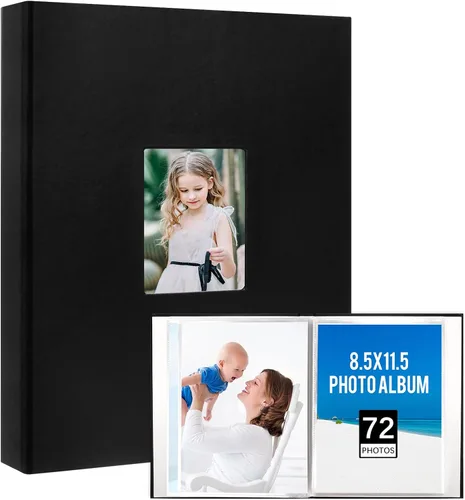 Vista 9 de Álbum de fotos de 8.5 x 11 pulgadas con capacidad para 72 fotos, cubierta de lino con ventana frontal, páginas interiores transparentes de 8.5 x 11