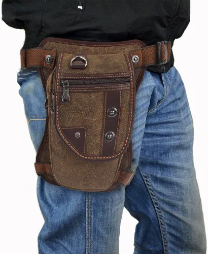 Vista 2 de Bolso de mensajero de lona vintage para hombre, bolso de mensajero de retazos de cuero en el pecho