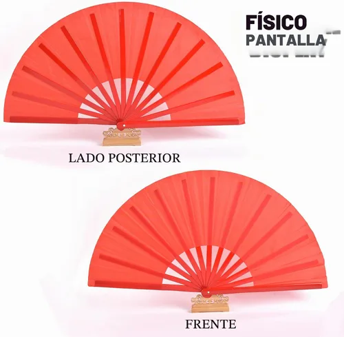 Vista 6 de Abanicos de mano plegables de bambú grandes, color rojo, ventilador KunFu para eventos, bailes, espectáculos, festivales, regalo (todo rojo)