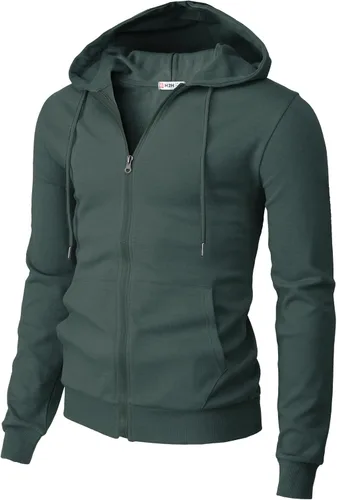Vista 48 de H2H Sudadera con capucha y cremallera para hombre, ligera, de manga larga, básica, ajustada, de algodón, con bolsillo Cmohol048-gris