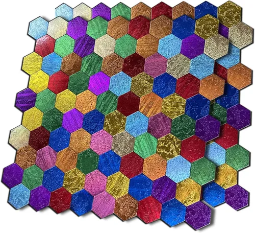 Vista 10 de XUANINY Azulejos contra salpicaduras para despegar y pegar, con superficie de aluminio triangular arcoíris, calcomanía de mosaico de metal