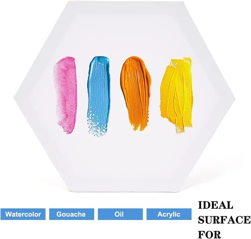 Vista 3 de yazi Tableros de lienzo hexagonales para pintar, 5 paquetes de tablas estiradas de 12 pulgadas, pintura acrílica, tableros de decoración tallados