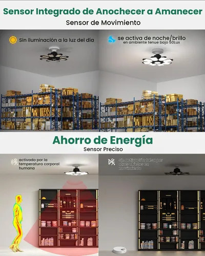 Vista 4 de Luz de garaje con sensor de movimiento, 25000 lm 250 W, luz LED de techo para garaje activada por movimiento, con sensor de movimiento