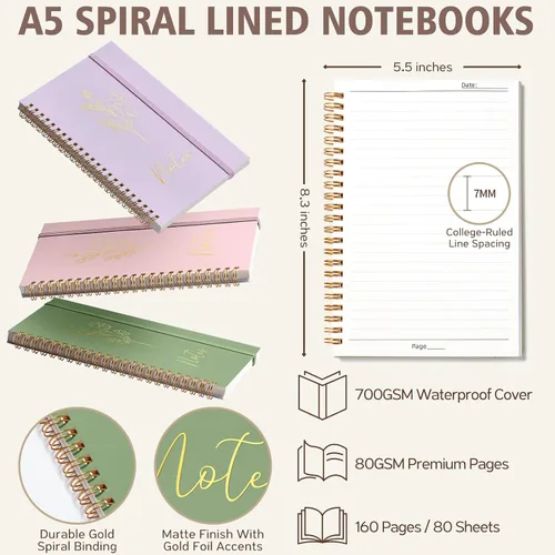 Vista 3 de 58 piezas de útiles escolares estéticos, lindo conjunto de cuadernos espiralados A5 con reglas universitarias, papelería para regreso a clases, kit