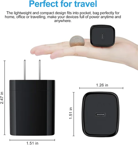 Vista 4 de Cargador tipo C, cargador de pared USB C de 20 W PD de carga rápida y cable de carga de teléfono Android de 6 pies, compatible con iPhone 16 15 Pro