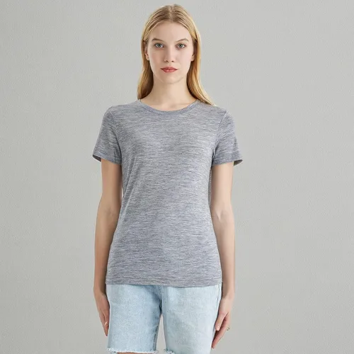 Vista 7 de Merino Protect Camisetas 100% de lana merino para mujer, cuello redondo, manga corta, resistencia al olor, capa base, viajes, senderismo, camiseta