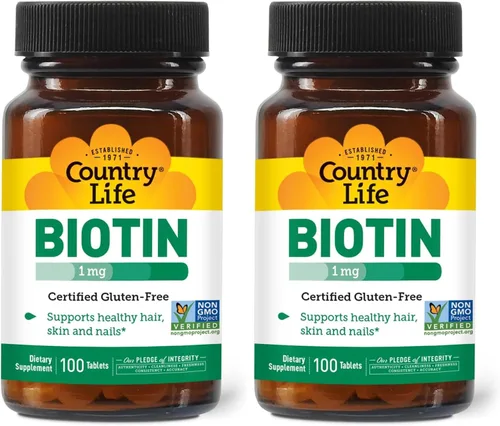 Vista 7 de Country Life Biotin 1mg apoya la salud del cabello, la piel y las uñas, 100 tabletas, certificado sin gluten, vegano, halal, verificado sin OMG