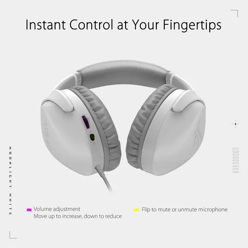 Vista 5 de ASUS ROG Strix Go Core Moonlight White - Auriculares para juegos Audio de alta resolución, conector de 0.138in, control de volumen y micrófono