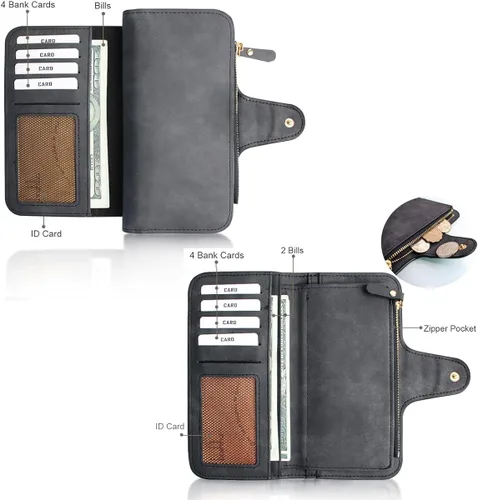 Vista 2 de boshiho Cartera de cuero plegable para tarjetas de crédito cartera delgada con ventana de identificación cartera para tarjetas de crédito