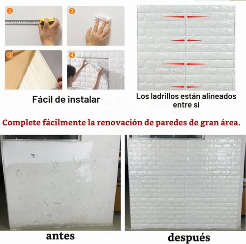 Vista 6 de Paneles de Pared 3D Despegar y Pegar 11PCS Papel Tapiz de Ladrillo de Espuma Blanca para Dormitorio Panel de Pared de Piedra Falsa Autoadhesivo
