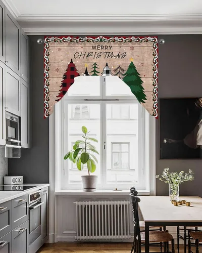 Vista 4 de Árbol de Navidad, cenefa de cocina, cenefa con bolsillo para barra, paneles de cortina para dormitorio, sala de estar, baño, cafetería, ventanas