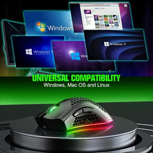 Vista 7 de KM-1 - Ratón inalámbrico para juegos, mouse inalámbrico USB con carcasa de panal, 6 botones programados, 3 DPI ajustables, mouse óptico ergonómico