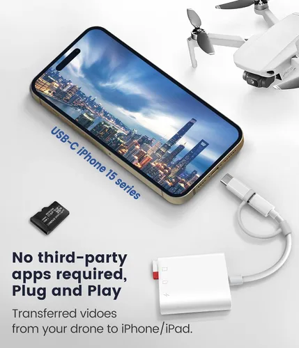 Vista 2 de Lector de tarjetas SD para iPhone iPad, Oyuiasle visor de tarjeta SD digital para cámara de vigilancia con ranura dual para MicroSD/SD, adaptador