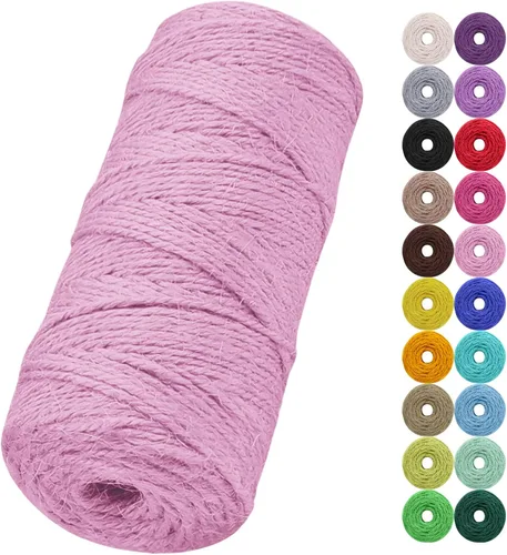 Vista 23 de Cuerda de yute natural de 0.079 pulgadas y 328 pies para manualidades, cuerda de yute de colores de 3 capas para envoltura de regalos, jardinería