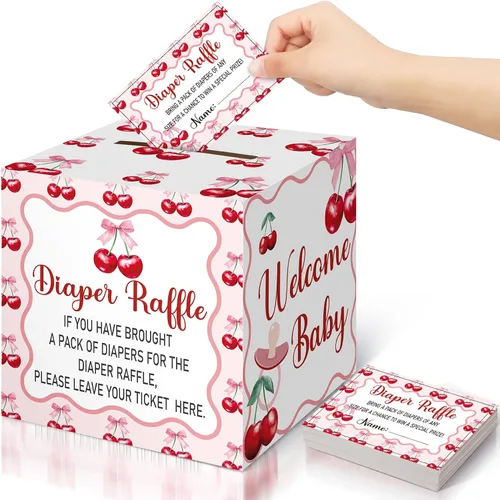 Vista 37 de Teling 51 boletos para rifas de pañales con caja de tarjetas, decoración de baby shower, caja de revelación de género para fiesta de rifas