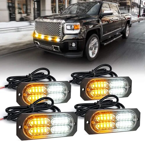 Vista 12 de Xprite Kit de luces estroboscópicas de emergencia con 20 luces LED de montaje empotrado en superficie de color ámbar, ultradelgado, salpicadero