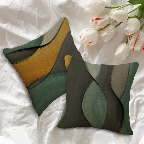 Vista 3 de SiuSue Juego de 4 fundas de almohada abstractas modernas de mediados de siglo, fundas de almohada abstractas de 18 x 18 pulgadas, almohadas verdes