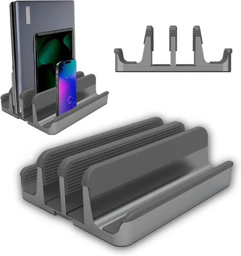 Vista 7 de Elestoria Soporte vertical para laptop con 5 ranuras, soporte vertical de aluminio para computadora de escritorio, compatible con MacBook Pro/Air