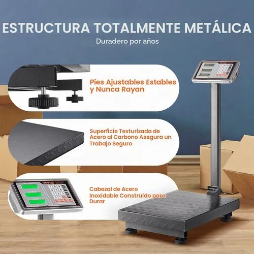 Vista 6 de VEVOR Báscula de plataforma digital para computación, carga de 660 libras, báscula de piso de computación de precisión de 0.1 libras con LB/kg