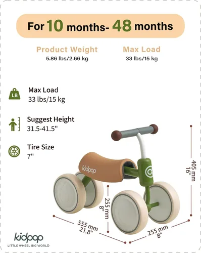 Vista 2 de kidpop Big BEE - Bicicleta de equilibrio para niños con vehículo de cuatro ruedas