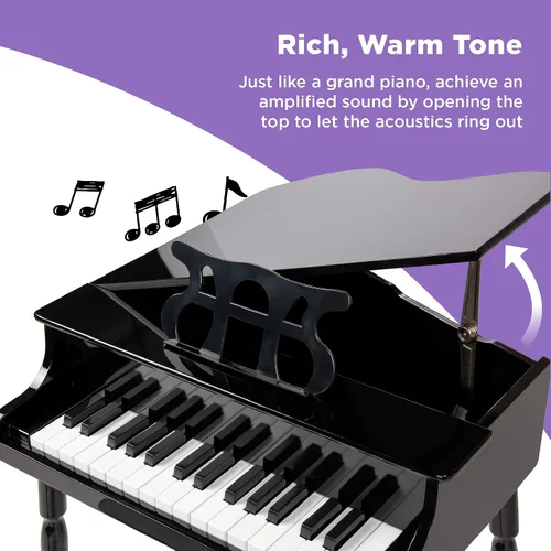 Vista 3 de Grand piano de madera con 30 teclas, juguete para niños color negro con asiento.