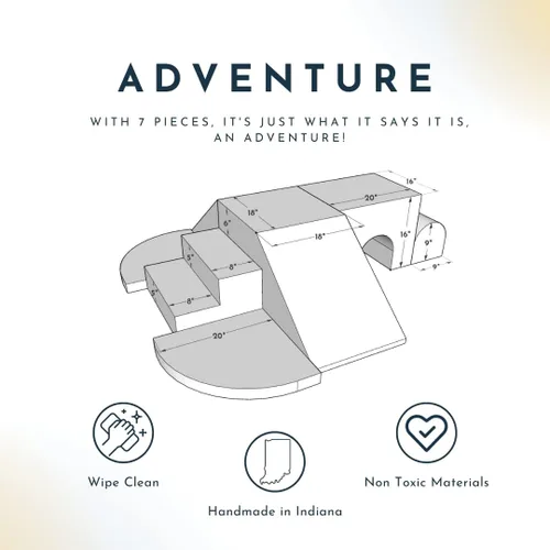 Vista 2 de Foamnasium Adventure - Juego de espuma para interiores, 7 piezas suaves para niños pequeños y niños, juego activo para gatear, escalar, construir