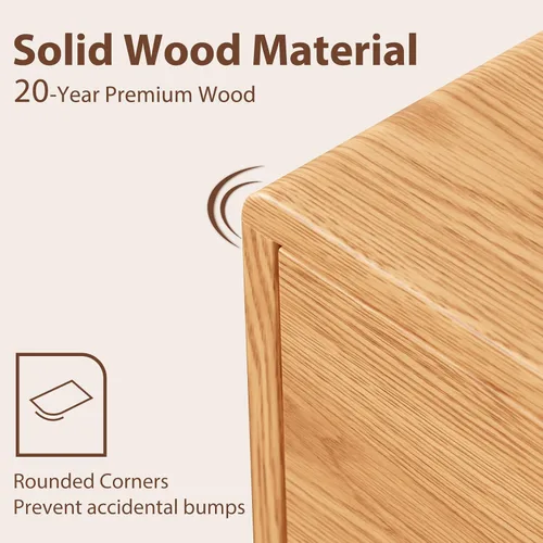 Vista 5 de Mesita de noche alta natural con 3 cajones, mesita de noche moderna de mediados de siglo con almacenamiento, mesita de noche de madera maciza